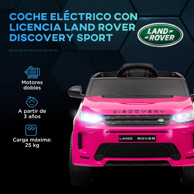 AIYAPLAY Coche Eléctrico para Niños con Licencia Land Rover Discovery Sport con Batería 12V Mando a Distancia Faros y Música Rosa