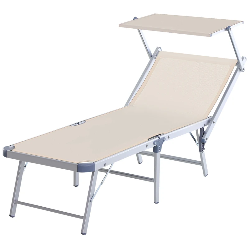 Outsunny Sedia Sdraio da Esterno con Tettuccio, Lettino Prendisole Pieghevole da Giardino in Alluminio, 169 x 72 x 50/70cm Beige