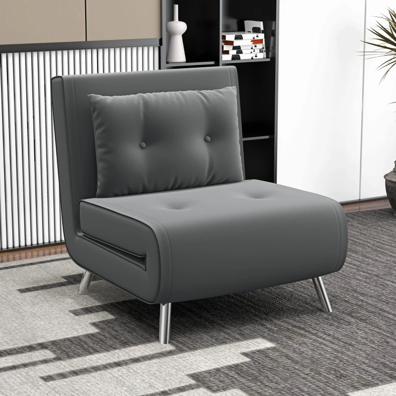 HOMCOM Liegesessel Sessel mit Liegefunktion Schlafsessel, Knopfheftung, Leinenoptik, 77 cm x 88 cm x 83 cm, Dunkelgrau(m-9)