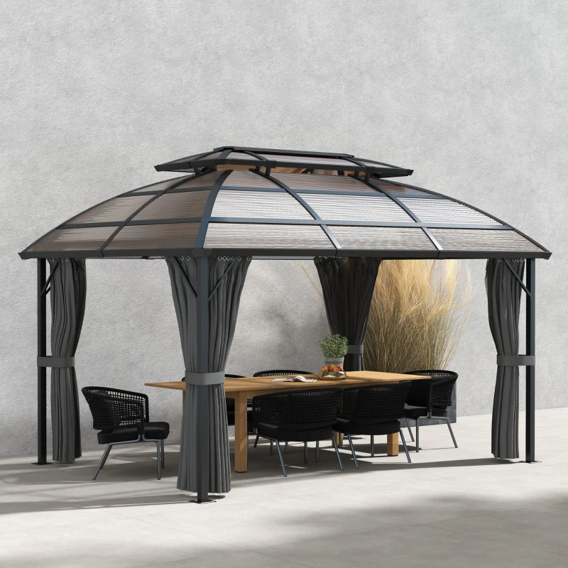 Outsunny 4 x 3m Aluminium Frame Hard Gazebo, with Accessories - Brown