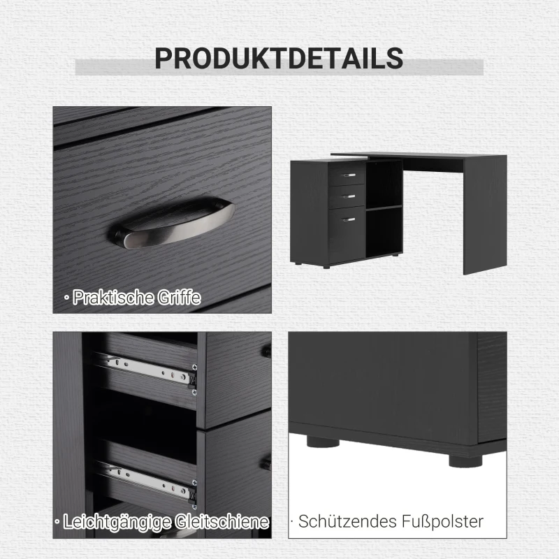 HOMCOM Eckschreibtisch Esstisch Computertisch Bürotisch Winkelschreibtisch Regal L-Form 117 x 83,5 x 76 cm, I-Form 162 x 50 x 76 cm, Schwarz, MDF+Metall