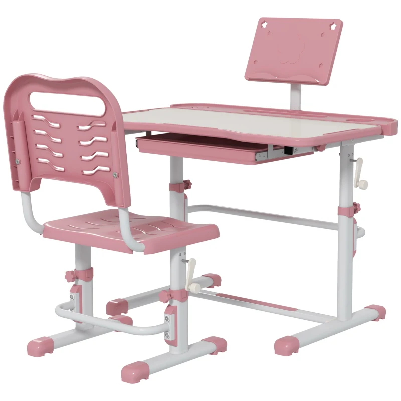ZONEKIZ Pupitre Infantil Ajustable con 1 Cajón 1 Estante para Libros y Ángulo de Mesa Ajustable 80x49,5x82-104 cm Rosa y Blanco