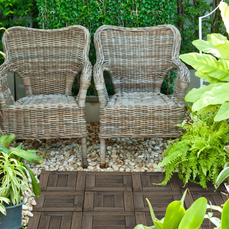 Outsunny 27 Pcs Wooden Interlocking Decking Tiles, 30 x 30 cm Outdoor Flooring Tiles, 2.5㎡ per Pack, for Patio, Balcony, Terrace, Hot Tub, Charcoal Grey