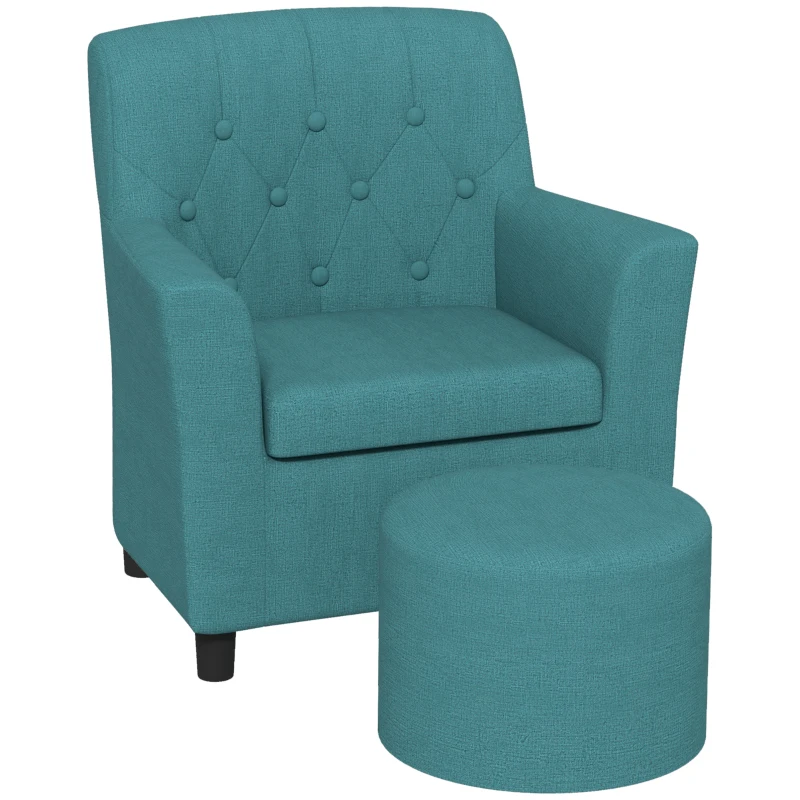 AIYAPLAY Kindersessel mit Hocker, Rückenlehne Diamantmuster, weiche Sitzfläche, Holzrahmen, Blau