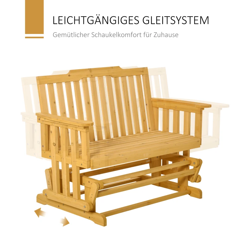 Outsunny 2-Sitzer Schaukelbank mit Armlehne Gartenbank Schwingsessel Massivholz Natur 124 x 76 x 95 cm
