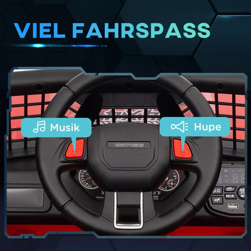 AIYAPLAY Kinder-Elektroauto mit sanfter Federung, fernsteuerbar, LED-Lichter, Hupe, 12V-Motoren, aus Kunststoff und Metall, Rot(m-8)