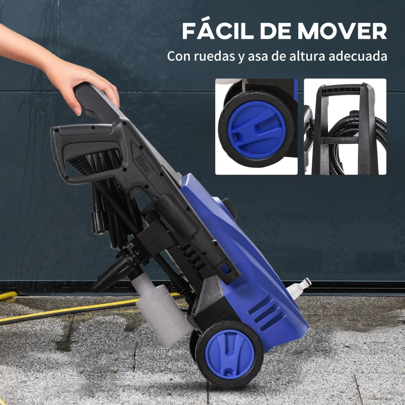 DURHAND Hidrolimpiadora 1600W Caudal 432 L/h Bomba de Aluminio Presión de 130 Bar Manguera 6m Incluye Cepillo 23.5x27x68 cm Azul