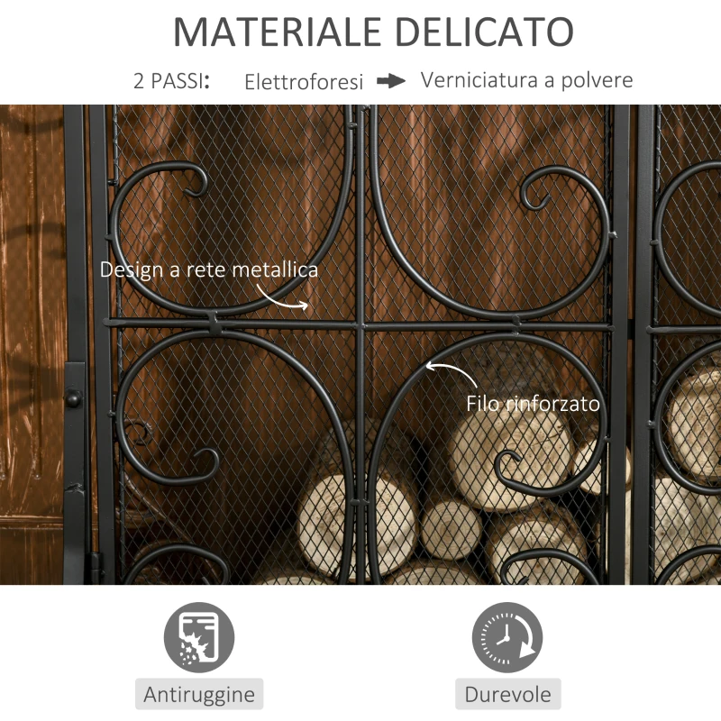 HOMCOM Parascintille per Camino in Metallo Nero con 2 Porte Chiusura a Clip, 88x30x89 cm