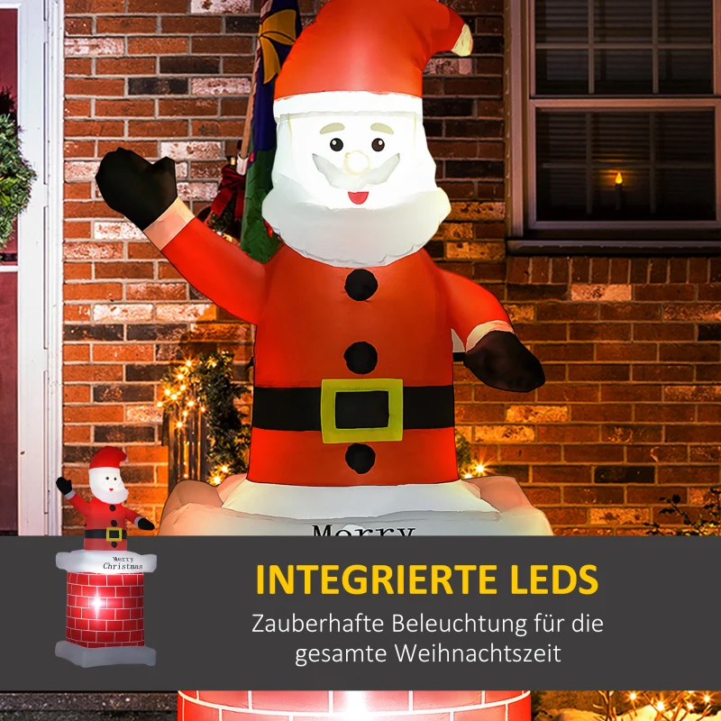 HOMCOM Aufblasbarer Weihnachtsmann mit Schornstein, LED-Beleuchtung, integriertes Gebläse, 80 x 70 x 210 cm
