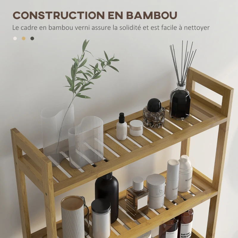 kleankin Meuble étagères de rangement dessus toilette WC en bambou 3 étagères pour salle de bain 68 x 20 x 165 cm naturel