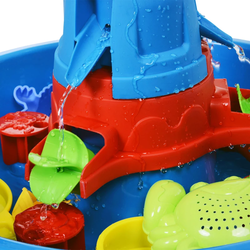 HOMCOM Kinder Sand- und Wasserspieltisch Spieltisch Spieltisch Outdoor Kinder Sandtisch mit 21-tlg. Zubehör, Wasserpark, Baby Spielzeug ab 3 Jahren, Kunststoff, Bunt, 46 x 46 x 72 cm