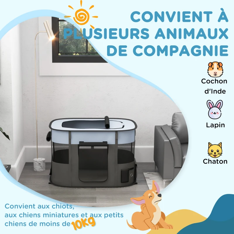 PawHut Parc enclos pliable pour chien chat petits animaux en tissu Oxford avec rangement 94 x 74 x 60 cm gris et noir