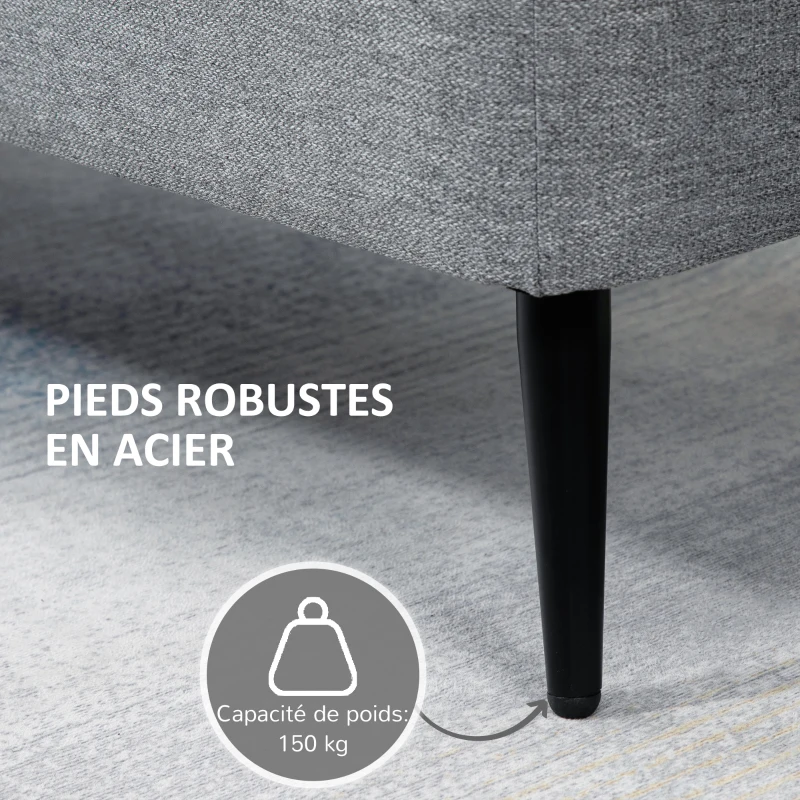 HOMCOM Banc banquette coffre de rangement 2 en 1 en tissu avec pieds en acier noir 102 x 40 x 39,5 cm gris