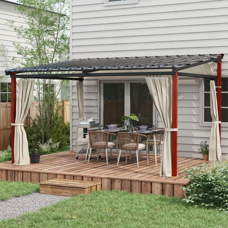 Outsunny Pergola con Tende Laterali e Tetto Retrattile in PC, in Alluminio e Metallo, 345x300x215-255 cm, Crema