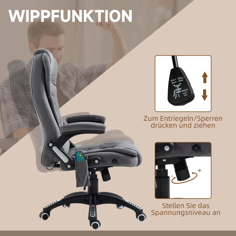 Vinsetto Bürostuhl mit Massage- & Wärmefunktion, ergonomisch, höhenverstellbar, Dunkelgrau(m-6)