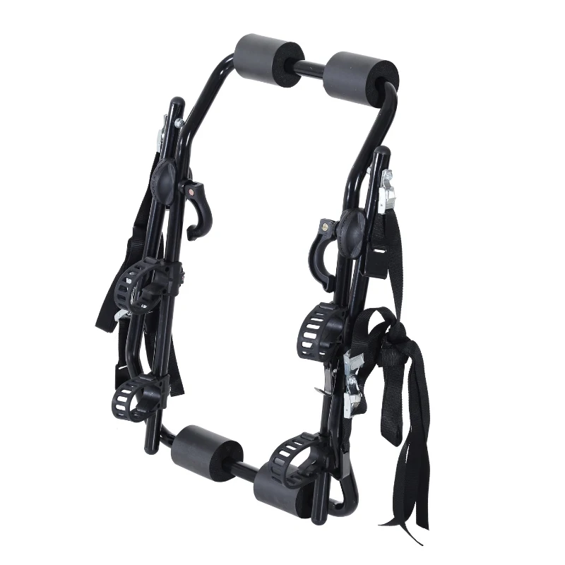HOMCOM Porte-vélo pour 2 vélos - installation sur hayon - 6 sangles de sécurité - pliable - acier noir