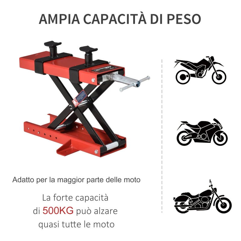 DURHAND Cavalletto Alzamoto a Forbice, Sollevatore Moto, Cavalletto Moto Centrale Regolabile Fino 500kg in Metallo Rosso