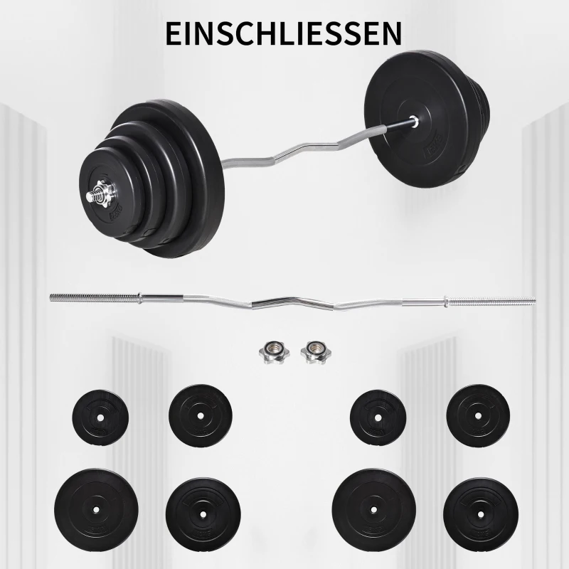 HOMCOM Langhantel Set Kurzhantel einstellbar mit W-förmigen Griffe für Krafttraining 70 kg Metall Schwarz