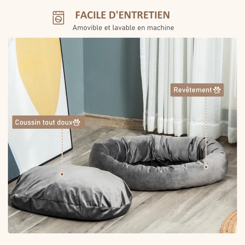 PawHut Lit pour chien chat panier pour chien orthopédique panier dodo donut chien rembourrage coton PP housse lavable déhoussable dim. 81,5L x 58l x 18H cm gris