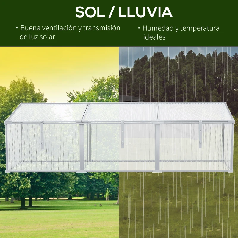 Outsunny Invernadero de Jardín 180x51x51 cm Aluminio Policarbonato Transparente Vivero Casero para Plantas Cultivos Protección UV y Resistente