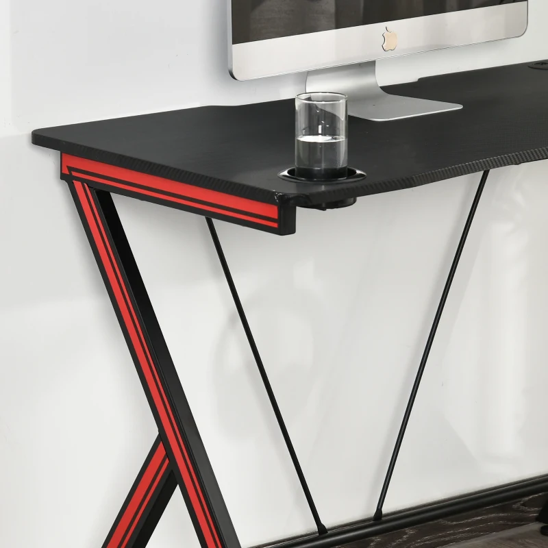 HOMCOM Gaming-Tisch Schreibtisch mit Kopfhörerhaken Getränkehalterung Computertisch Stahl + MDF Schwarz 105 x 55 x 75 cm