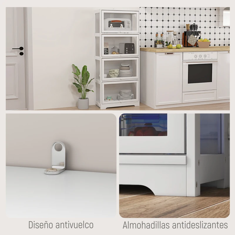HOMCOM Vitrina Coleccionista de 4 Niveles con Puertas Abatibles Anti-vuelco Vitrina para Estudio Dormitorio 59x30x139 cm Blanco(m-5)