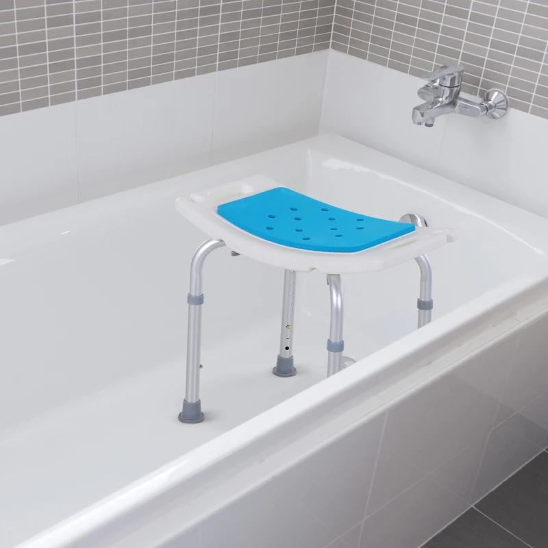 HOMCOM Siège de Douche réglable en Hauteur Tabouret de Douche Ergonomique Pieds antidérapants Charge Max. 135 Kg alu HDPE Blanc Bleu