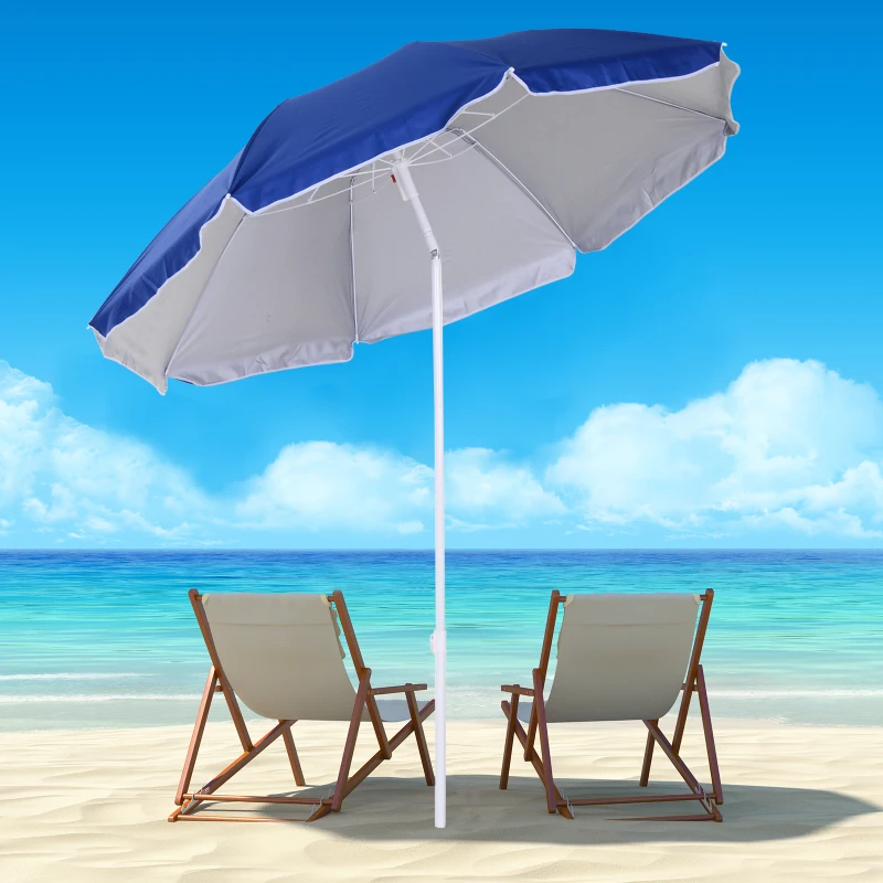 Outsunny 1.7m Beach Umbrella, Portable Parasol with Tilting Function, Carry Bag, Outdoor Sunshade Shelter with 8 Ribs, Blue