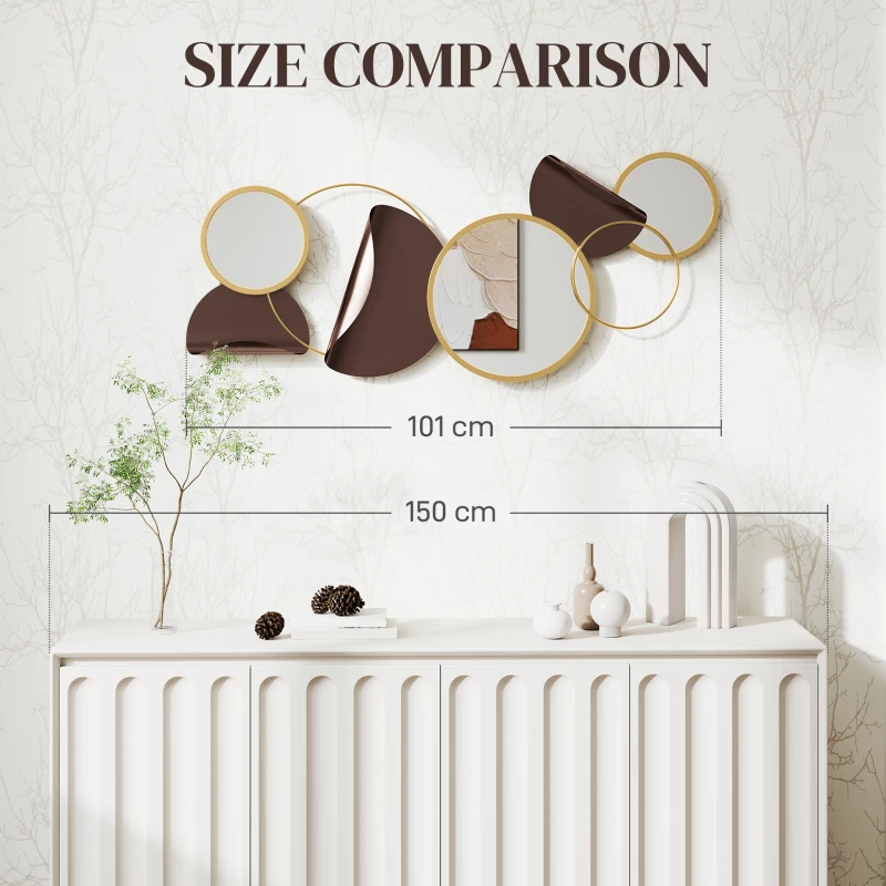 HOMCOM Metal Wall Art, Modern Decorative Mirror Decor, Hanging Home Wall Decoration for Living Room Bedroom Dining Room, Gold Tone