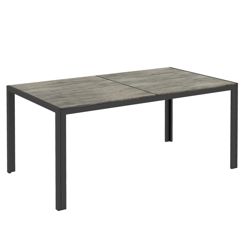 Outsunny Table de jardin pour 6 personnes en aluminium plateau composite aspect bois dim. 160L x 90l x 74H cm