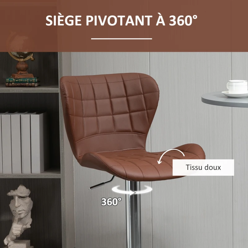 HOMCOM Lot de 2 Tabourets de Bar Design Contemporain Hauteur d'assise réglable 59-81 cm pivotant 360° PU marron