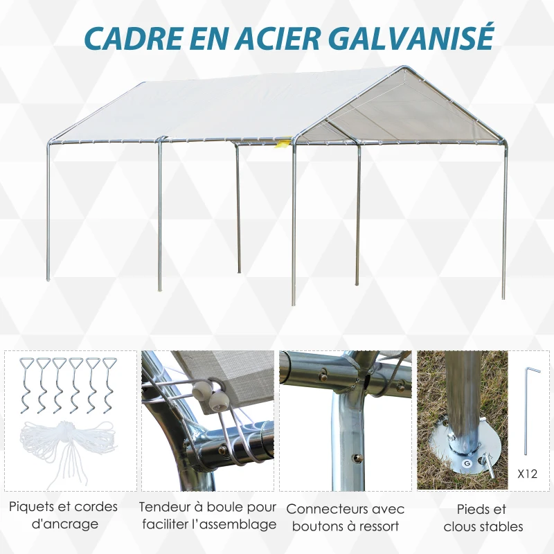 Outsunny Carport auvent pour voiture 6 x 3 m acier galvanisé robuste PE haute densité blanc