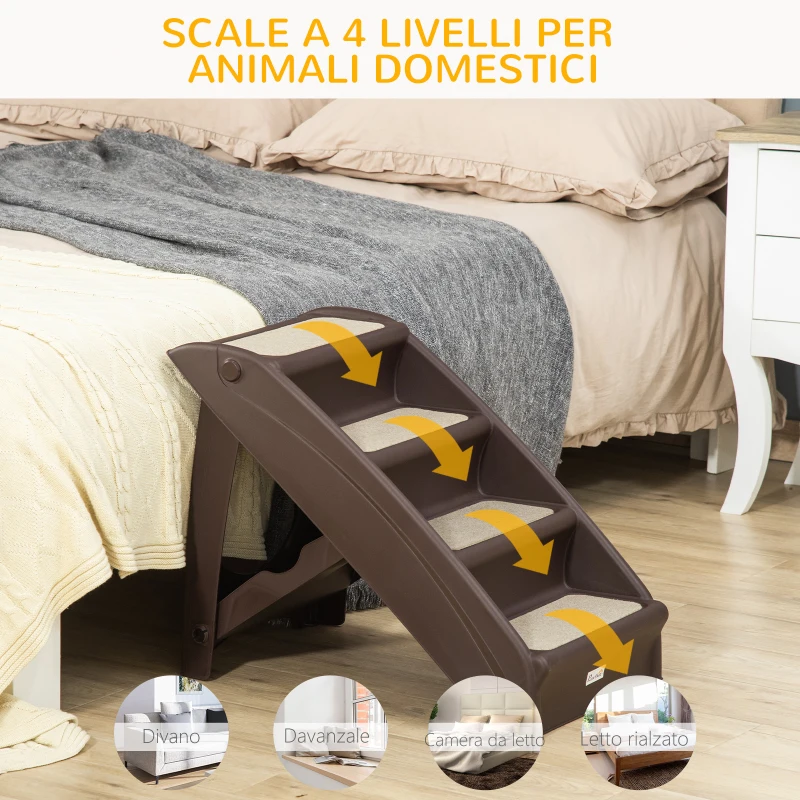 PawHut Scaletta per Cani Pieghevole con 4 Gradini Antiscivolo in PP Marrone