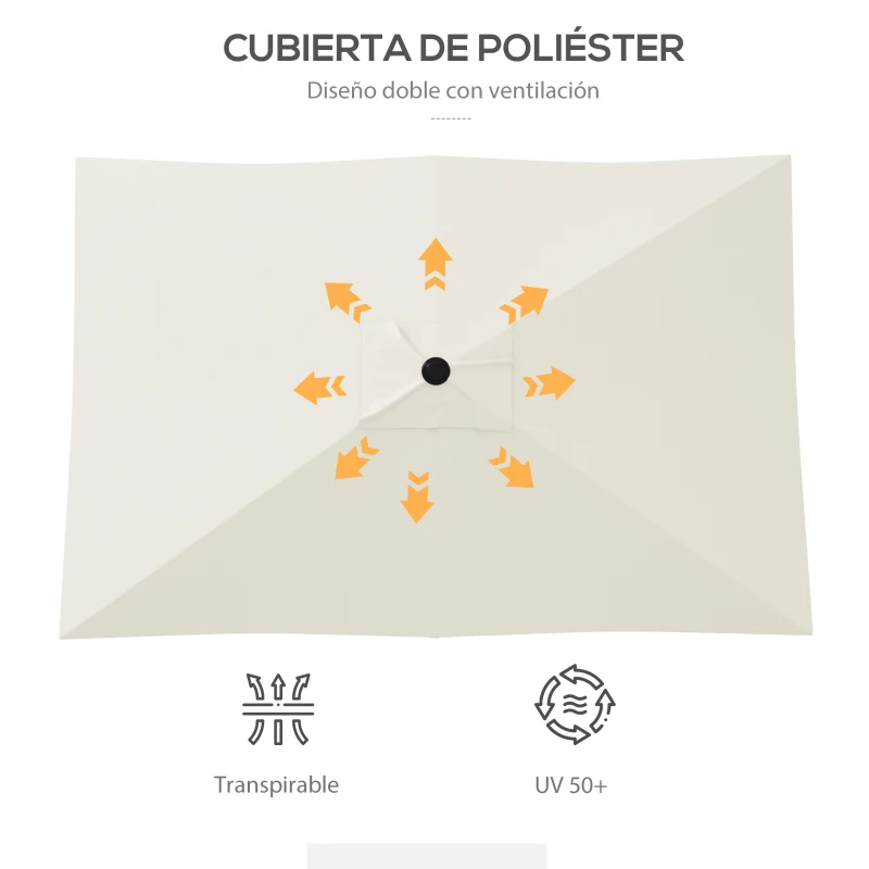 Outsunny Parasol de Terraza Exterior 3x2 m con Ángulo Ajustable Mástil de Aluminio y Protección UV 50+ Beige