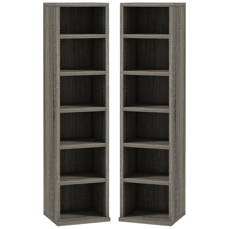 HOMCOM Set of Two 102 CD Storage Units - Dark Wood-Effect