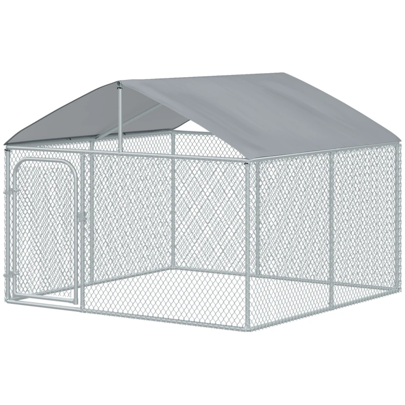PawHut Perrera de Exterior con Toldo Jaula para Perros Mascotas de Metal Galvanizado con Cerradura para Jardín Patio 230x230x172 cm Plata