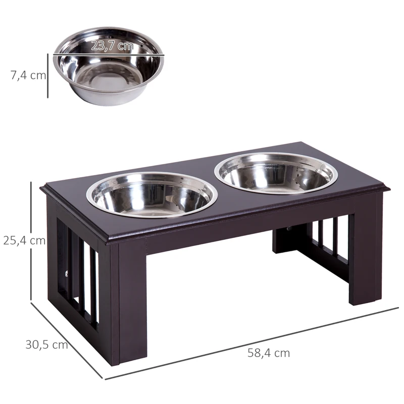 PawHut Hunde-Futterstation, rutschfest, 58,4 x 30,5 x 25,4cm, Grau, 2L pro Napf
