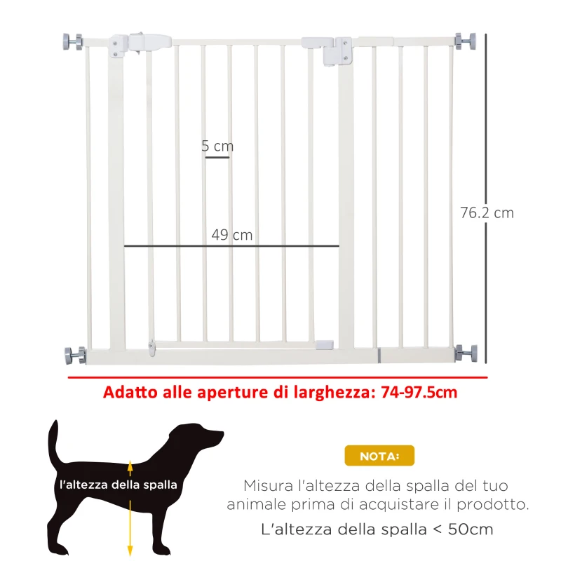 PawHut Cancelletto per Cani Estensibile con Montaggio a Pressione e Chiusura Automatica Altezza 76.2cm, Bianco