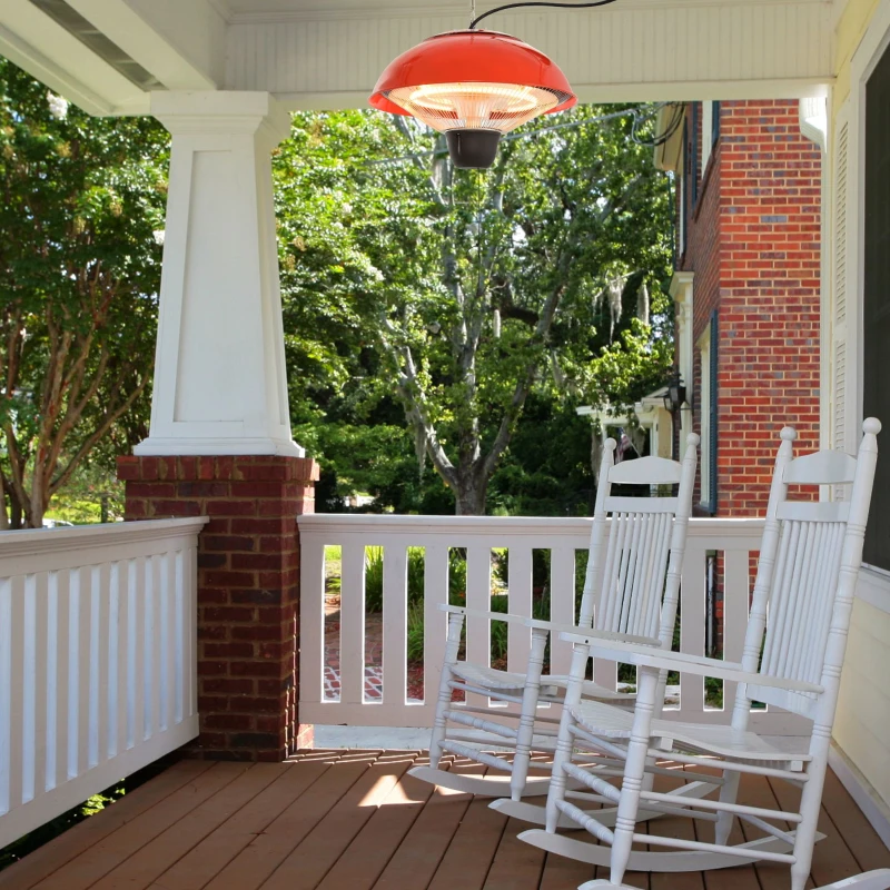 Outsunny 1500W Garden Electric Halogen Outdoor Heater Hanging Lamp Aluminum Outdoor Ceiling Mounted Heat Warmer - Red