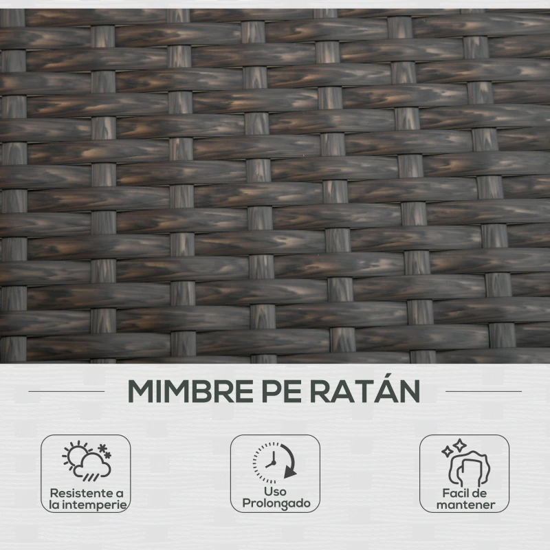 Outsunny Conjunto de Tumbona Exterior de Ratán 2 Plazas con Cojines Acolchados Resistente al Agua con Respaldo Regulable de 5 Niveles Soporta 220 kg 195x120x28 cm Marrón