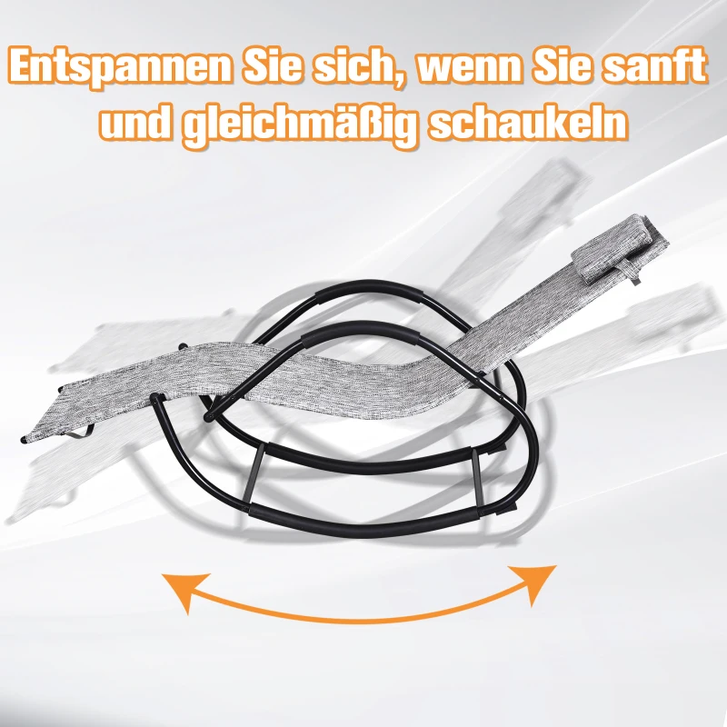 Outsunny Schaukelstuhl, Schaukelliege mit Kopfkissen, Gartenliege, Schwungliege, Texteline, Grau, 160 x 61 x 79 cm