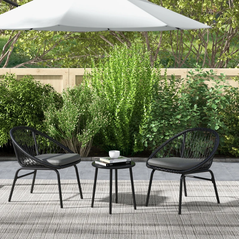 Outsunny Three-Piece Rattan Bistro Set - Black