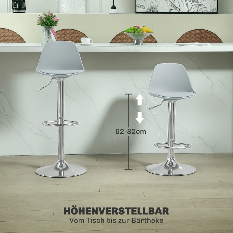 HOMCOM 2er-Set Barhocker, Barstühle, Drehstühle mit Lehne, höhenverstellbar, bis 120 kg belastbar, 42 x 38 x 82-104 cm, Grau