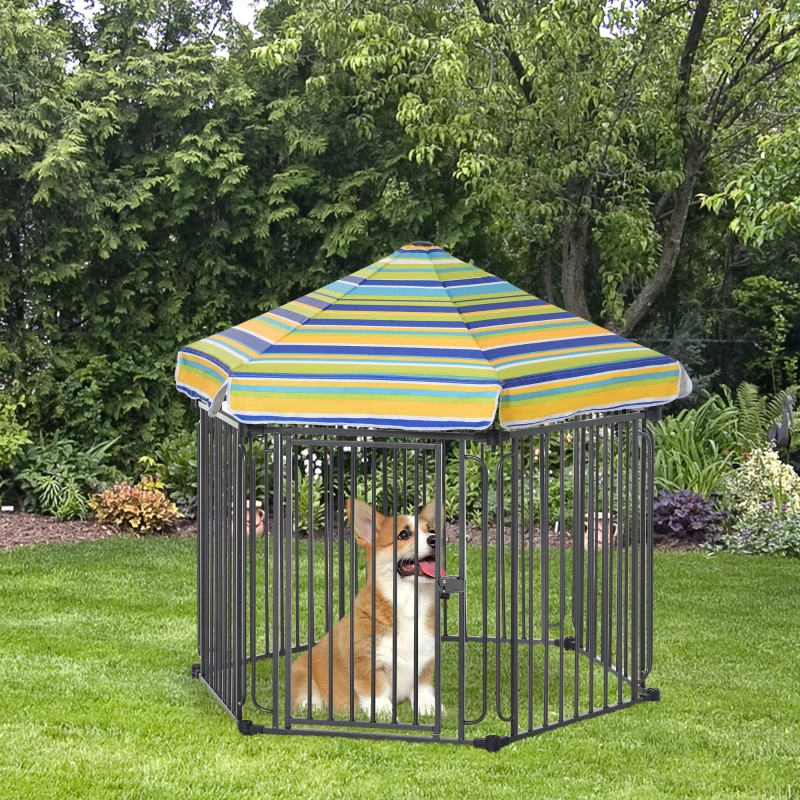 PawHut Dog Play Pen Puppy Pen Pet Playpen For Rabbit Guinea Pig Duck with Canopy Indoor Outdoor 119H x 122L x 105Wcm