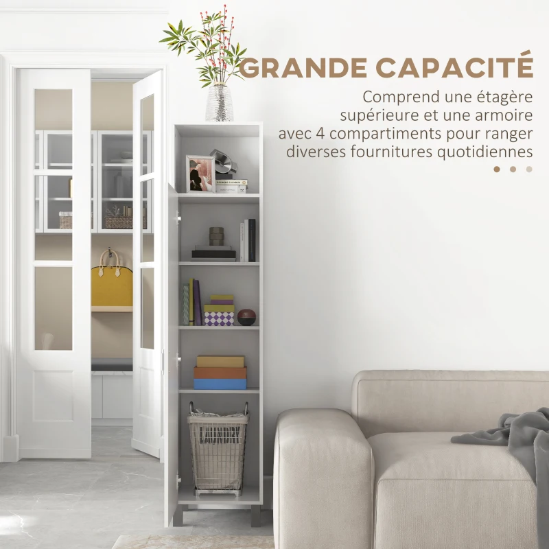 HOMCOM Bibliothèque armoire rangement niche supérieure placard 3 étagères intérieures pour salon bureau 40 x 35 x 177 cm blanc