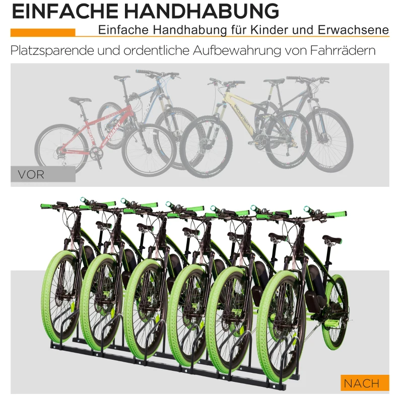 HOMCOM Fahrradständer für 6 Fahrräder, wetterfest, Wand- oder Bodenmontage, Stahl 179 x 33 x 27 cm
