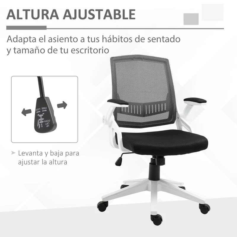 Vinsetto Silla de Oficina Ergonómica Silla de Juvenil con Altura Ajustable Reposabrazos Abatibles Soporte Lumbar y Respaldo Malla Transpirable 61x61x94-104 cm Negro