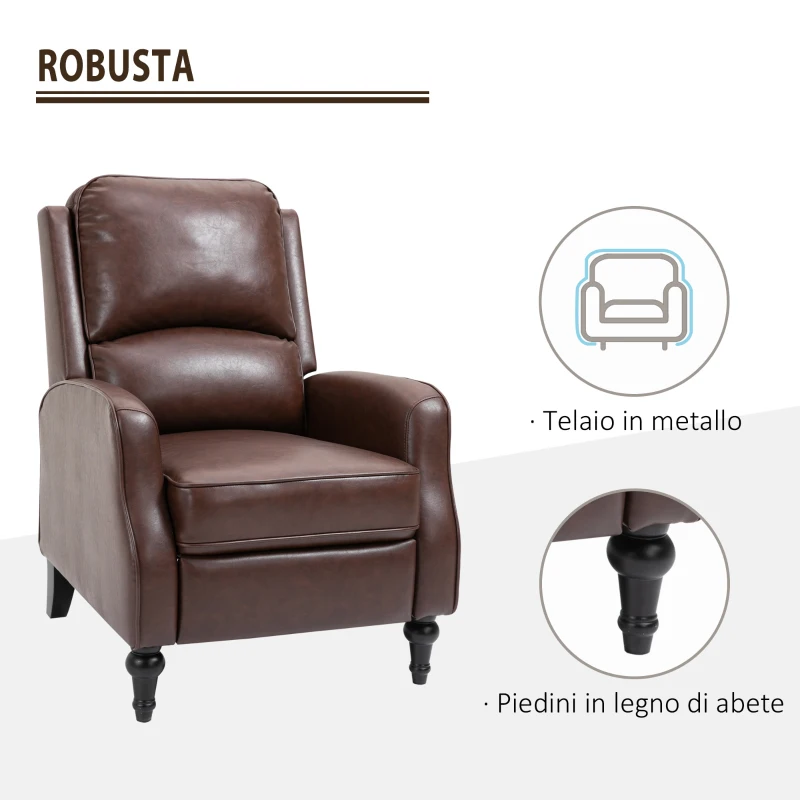 HOMCOM Poltrona Relax Reclinabile 90° e 150° Manuale per TV, Soggiorno, Camera, Design Moderno in Pelle 73x86x104cm