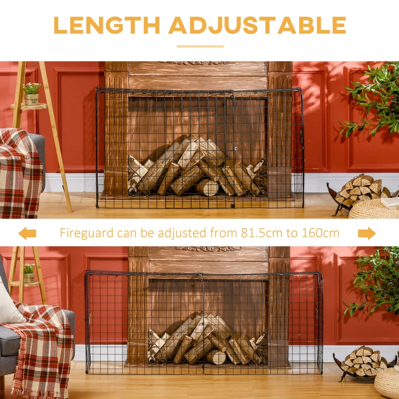 HOMCOM Extendable Fire Guard Screen, Freestanding Fire Screen Spark Guard, Folding Fireplace Cover, Wire Mesh, Child & Pet Safety Barrier for Fireplaces, 81.5-160cm, Black