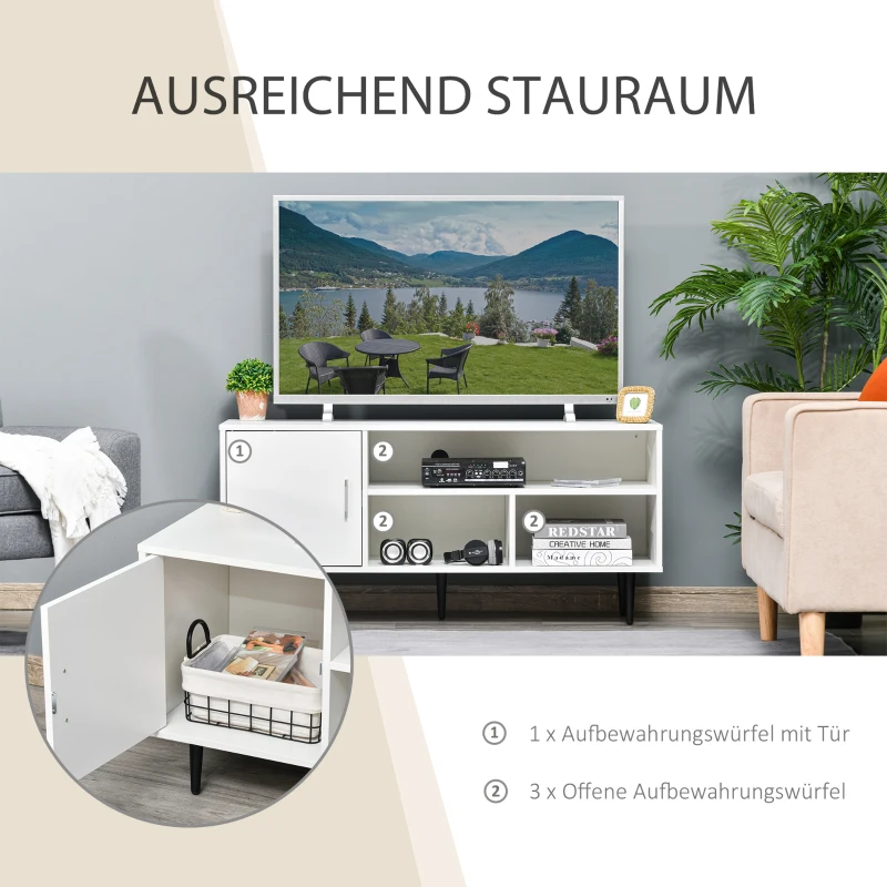 HOMCOM TV-Schrank mit 1 Schrank, 3 Regalen, Fernsehschrank, TV-Board 120 cm x 40 cm x 55 cm, Weiß + Schwarz